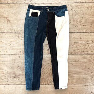 BDG Super Slouchy Black White & Blue Denim Patchwork Boyfriend Jeans Size 28
